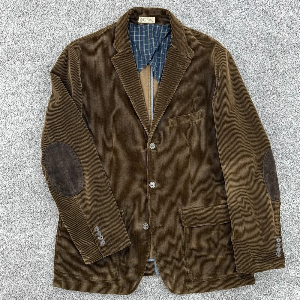 J Crew Holmes Sportcoat Blazer Men's L Brown Corduroy Elbow Patch Unstructured